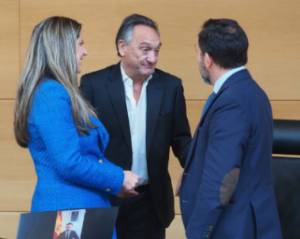 El consejero Emilio Melero, centro, con dos miembros de la Comisión